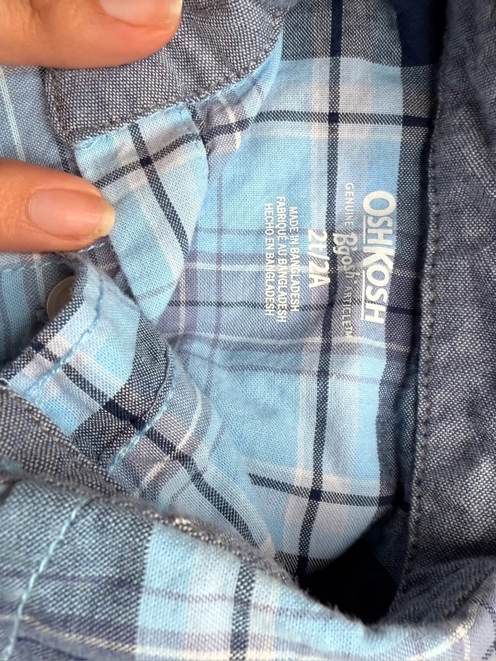 OshKosh B'gosh Light and Navy Blue Plaid Button-Down Shirt 2T